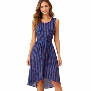 Women's Maeve Anthropologie Sleeveless Blue Tan Geometric Hi-Low Dress S